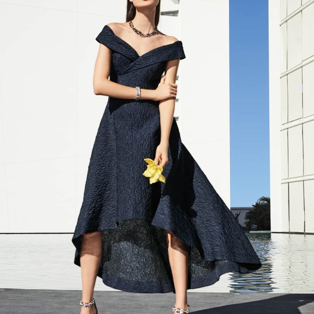 Teri Jon Taffeta Off the Shoulder Cocktail Dress